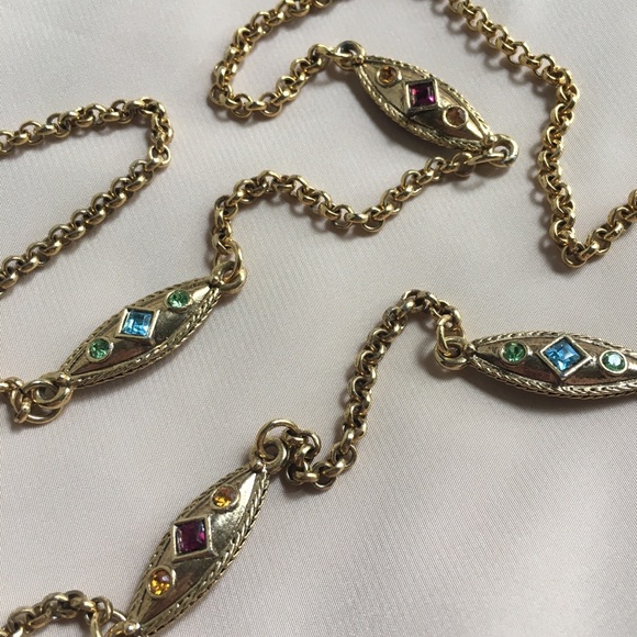 Two-Tone Jewel Necklace, Renaissance Navette Links - Picture 3 of 9